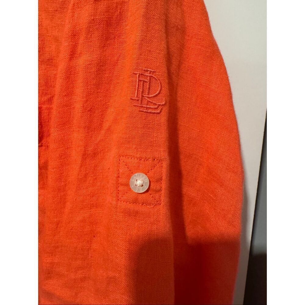 Lauren Ralph Lauren 100% linen orange petite medium blouse Linen with two pocket - Picture 2 of 4